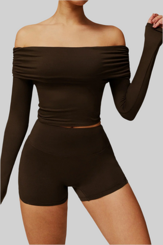 Padded Off-Shoulder Long-Sleeve Sport Top