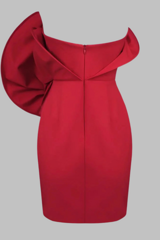 Red Strapless Mini Dress with Oversized Rosette Detail