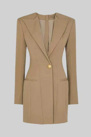 Classic Long Sleeve Blazer Dress – Fitted Crepe with Sharp Lapels