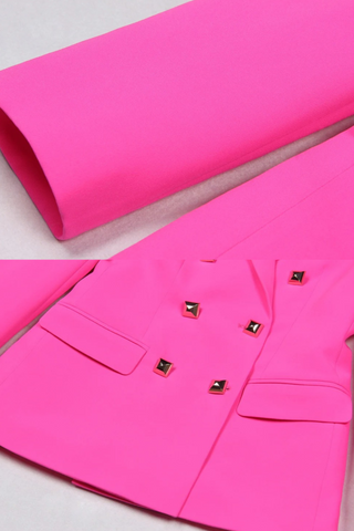 3-Piece Suit – Double-Breasted Blazer, Spaghetti Strap Crop Top & High-Waisted Shorts Set