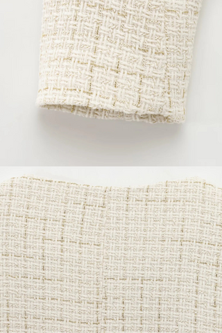 Belted Textured Tweed Suit Jacket – Elegant Button-Front Blazer with Pocket Detail