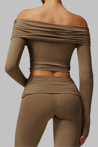 Padded Off-Shoulder Long-Sleeve Sport Top