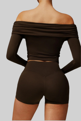 Padded Off-Shoulder Long-Sleeve Sport Top