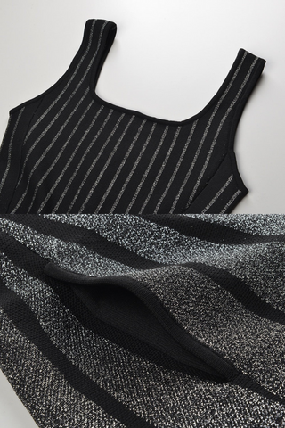 Black-Silver Shiny Knitted Sleeveless Mini Dress