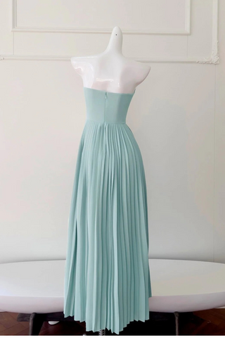 Mint Green Strapless Maxi Dress with Pleated Skirt and Sweetheart Bodice