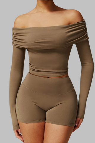 Padded Off-Shoulder Long-Sleeve Sport Top