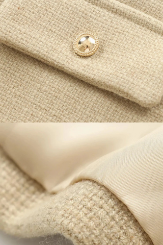 Elegant Tweed Button-Up Blazer with Gold Embellished Buttons