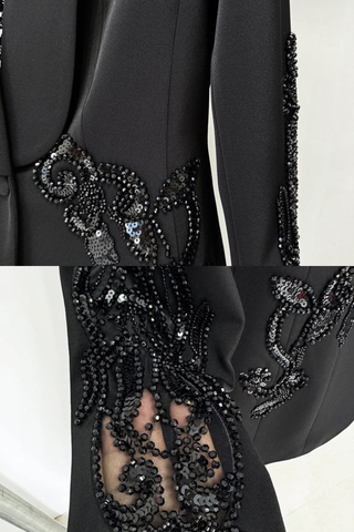 Embellished Blazer & Sheer Wide-Leg Pant Set