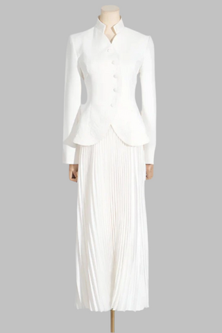 Elegant Tailored Blazer & Pleated Maxi Skirt Set
