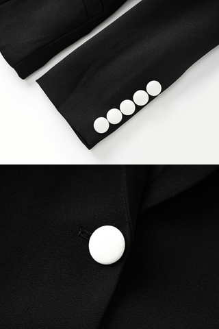 Two-Tone Blazer & Skirt Set – Black and White Contrast Tailored Jacket with Mini Skirt