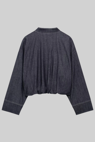 Oversized Zip-Up Denim Bomber Jacket