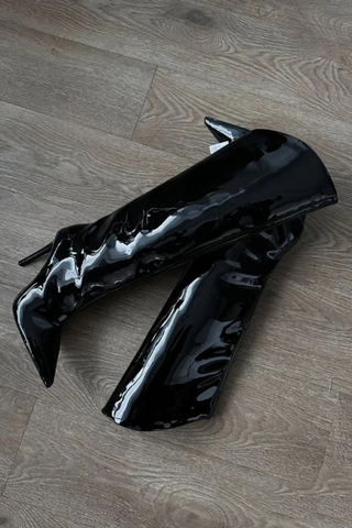 Glossy High-Shine Patent Leather Pointed Toe Knee Boots