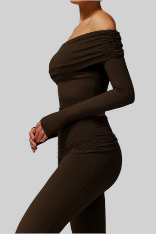 Padded Off-Shoulder Long-Sleeve Sport Top