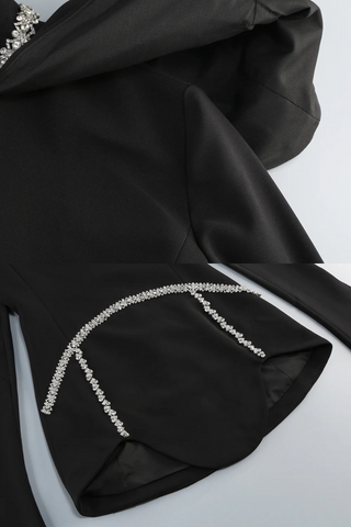 Crystal-Embellished Long-Sleeve Mini Dress