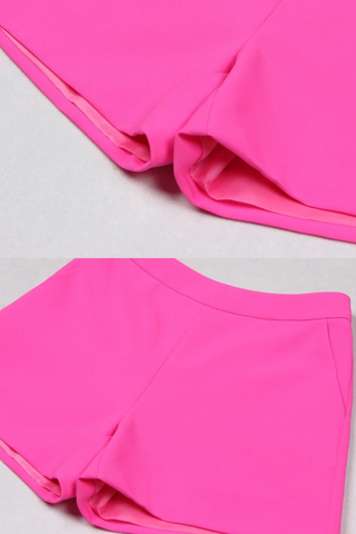 3-Piece Suit – Double-Breasted Blazer, Spaghetti Strap Crop Top & High-Waisted Shorts Set