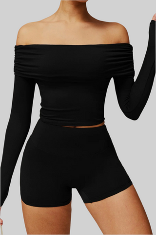 Padded Off-Shoulder Long-Sleeve Sport Top
