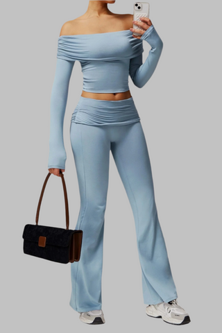 Padded Off-Shoulder Long-Sleeve Sport Top