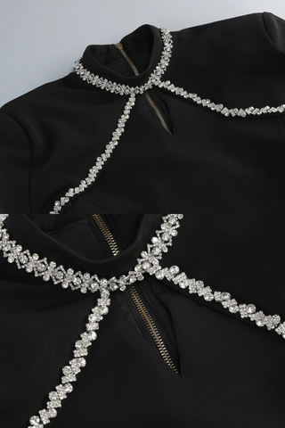 Crystal-Embellished Long-Sleeve Mini Dress