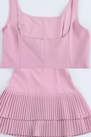 Sleeveless Pleated Mini Dress with Matching Shorts