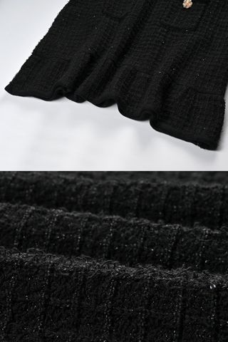 Elegant Short Sleeve Bow Tweed Mini Dress