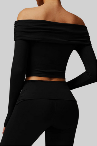 Padded Off-Shoulder Long-Sleeve Sport Top
