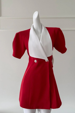 Red Short-Sleeve Bow-Back Mini Dress