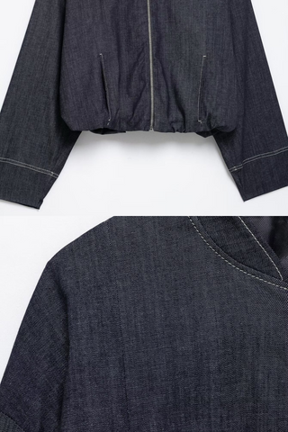 Oversized Zip-Up Denim Bomber Jacket