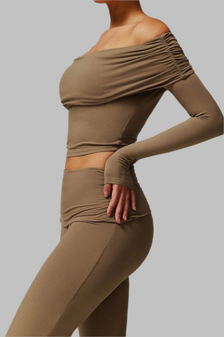 Padded Off-Shoulder Long-Sleeve Sport Top