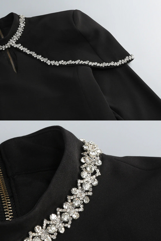 Crystal-Embellished Long-Sleeve Mini Dress