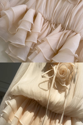 Rosette Ruffle Long Sleeve Layered Chiffon Mini Dress