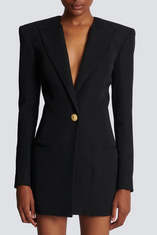 Classic Long Sleeve Blazer Dress – Fitted Crepe with Sharp Lapels