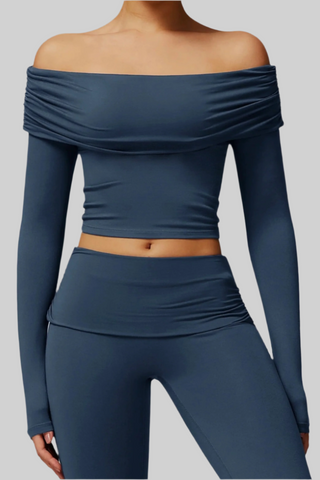 Padded Off-Shoulder Long-Sleeve Sport Top