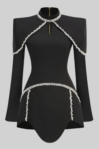 Crystal-Embellished Long-Sleeve Mini Dress