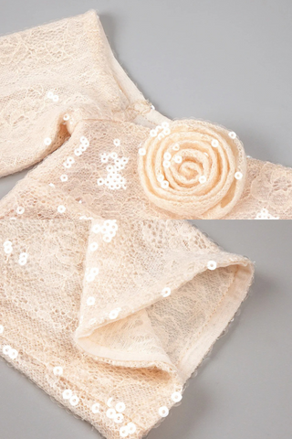 Sequin Lace One-Shoulder Long Dress with Rosette Detail