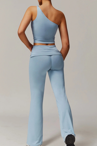Padded One-Shoulder Sport Set with Flared Pants