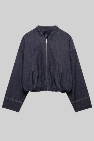 Oversized Zip-Up Denim Bomber Jacket