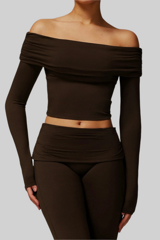 Padded Off-Shoulder Long-Sleeve Sport Top