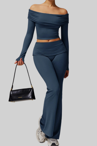 Padded Off-Shoulder Long-Sleeve Sport Top