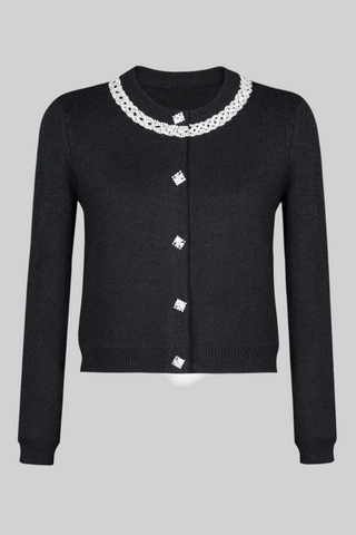Long-Sleeve Knit Embellished Button-Up Cardigan