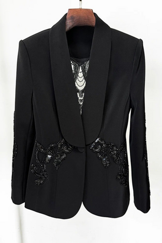 Embellished Blazer & Sheer Wide-Leg Pant Set