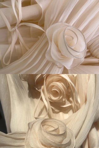 Rosette Ruffle Long Sleeve Layered Chiffon Mini Dress