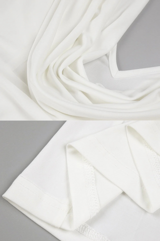 Alba Drape-Back Long Sleeve Long Dress – White Jersey Ruched Gown