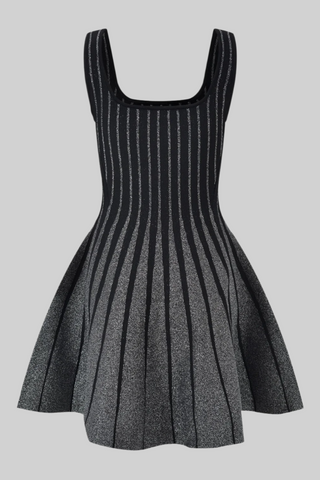 Black-Silver Shiny Knitted Sleeveless Mini Dress