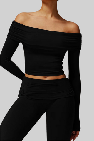 Padded Off-Shoulder Long-Sleeve Sport Top