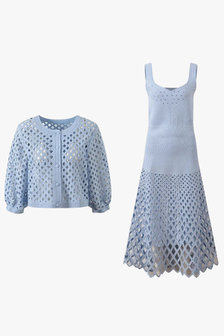 Embellished Sleeveless Open-Knit Midi Dress