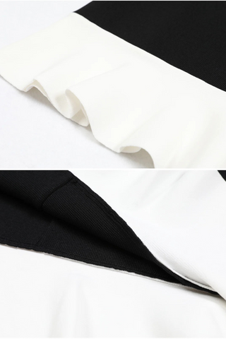 Sleeveless Black Mini Dress with Pearl Neckline and Ruffle Hem