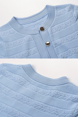 Textured Knit Button-Front Long Dress with Short Sleeves