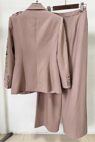 Floral Embroidered Tailored Blazer and Wide-Leg Pants Set – Long Sleeve Formal Suit