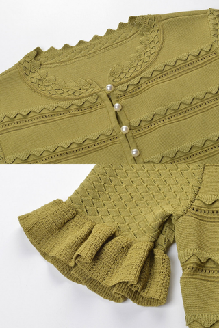 Pearl Button Knit Ruffle Co-Ord Set – Short Sleeve Crop Top & Mini Skirt