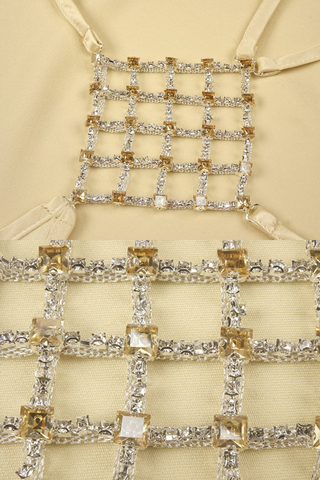 Satin Halter Long Dress with Crystal Open Back Detail